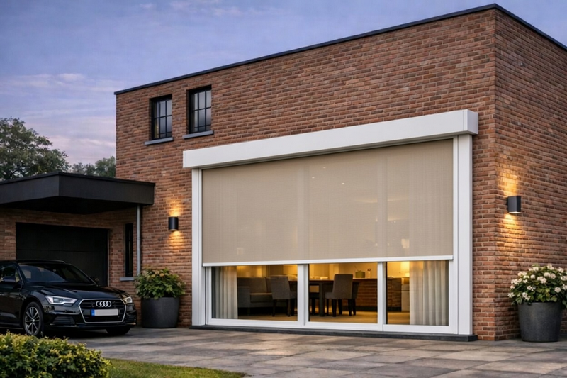 Handbediend Screen 1.5m x 1m - RAL 9003 WIT met verduisterende beige doek