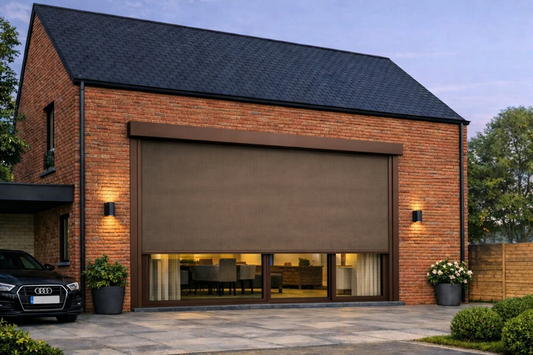 Handbediend Screen 1m x 1m - RAL 8014 Sepiabruin met verduisterende brons doek